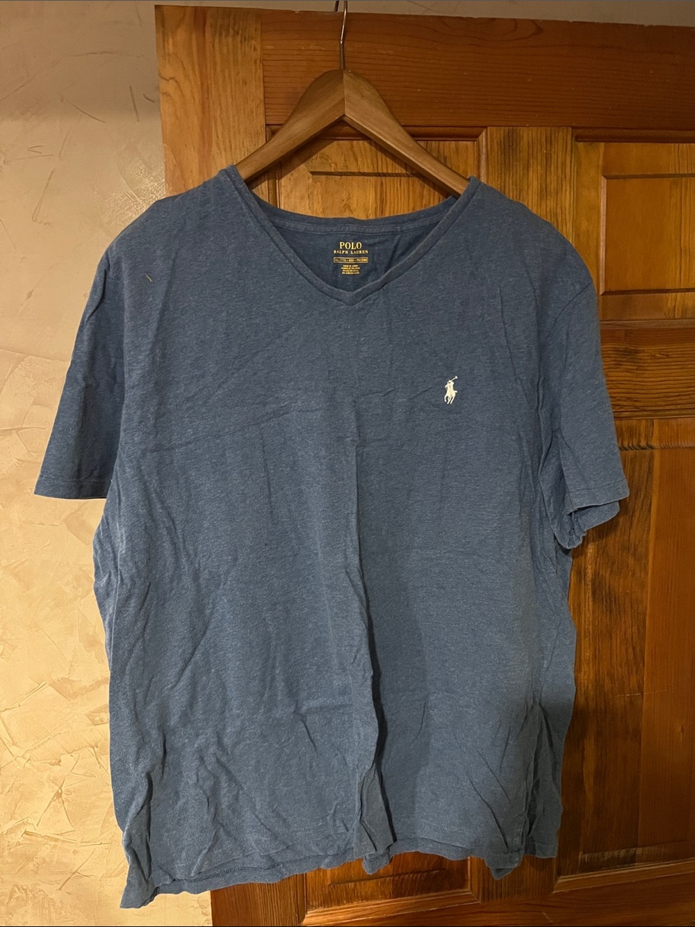 Polo by Ralph Lauren Men's Indigo V-Neck Tee with White Pony